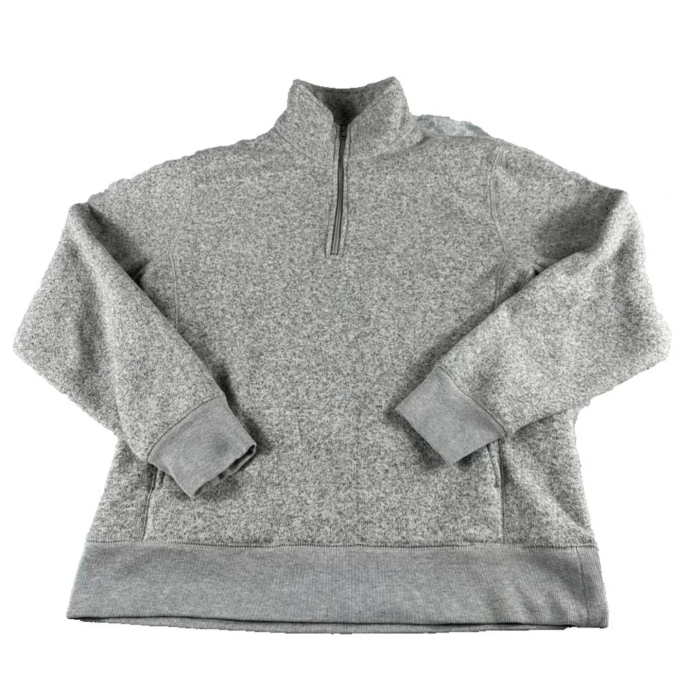 J Crew Quarter Zip Pullover Men M Gray Sweater Fleece Mock Neck Knit Jacket Coat